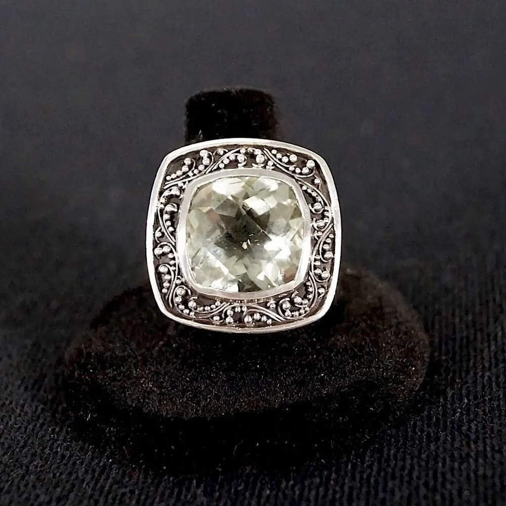 LOIS HILL Green Amethyst Square Cut Faceted Sterling Silver Cigar Band Ring Sz 8 - Picture 2 of 8